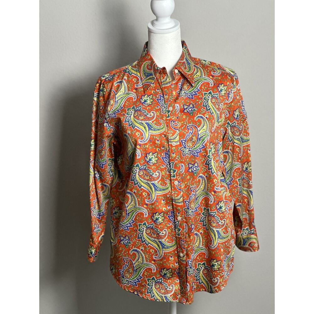 Lauren Ralph Lauren Women's Paisley Orange Paisley Long sleeve Blouse - Picture 3 of 16